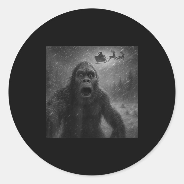 Sticker Rond Funny Bigfoot Sasquatch Selfie Santa Claus Xmas Ch (Devant)