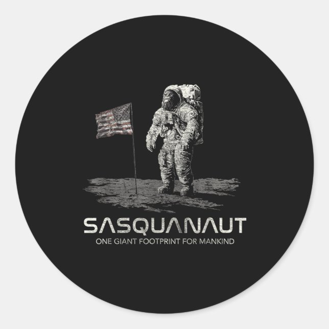 Sticker Rond Funny Bigfoot Sasquatch Space Sasquanaut  (Devant)