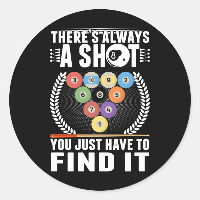 Sticker Rond Funny Billiard Joke Cue Snooker Pool Joueur (Devant)
