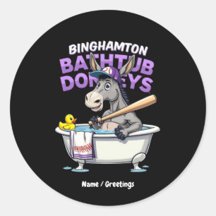 Sticker Rond Funny Binghamton Baseball Baignoire Donkey Vintage