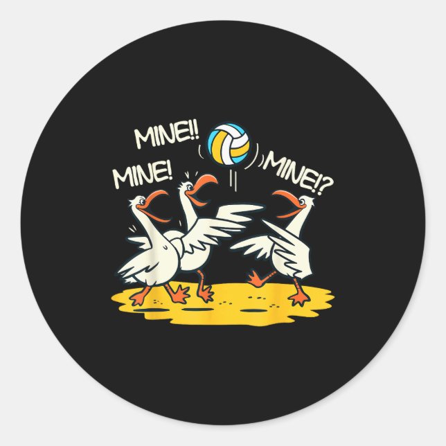Sticker Rond Funny Bird Playing Volleyball Mine Game Day Beach  (Devant)