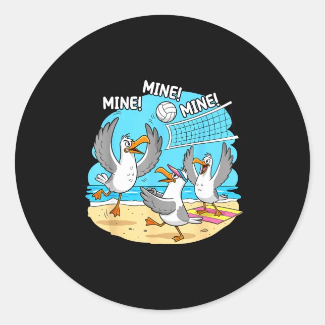 Sticker Rond Funny Bird Playing Volleyball Mine Game Day Vibes  (Devant)