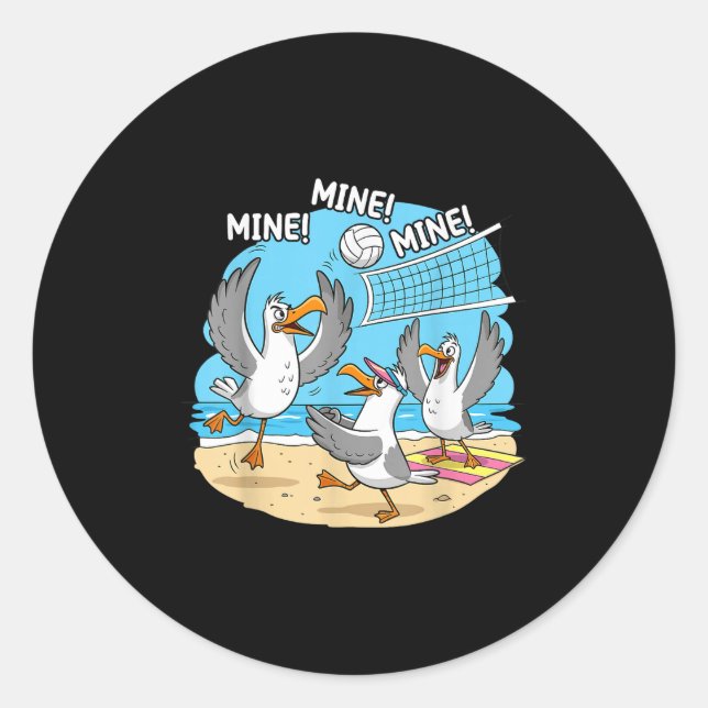 Sticker Rond Funny Bird Playing Volleyball Mine Game Day Vibes  (Devant)