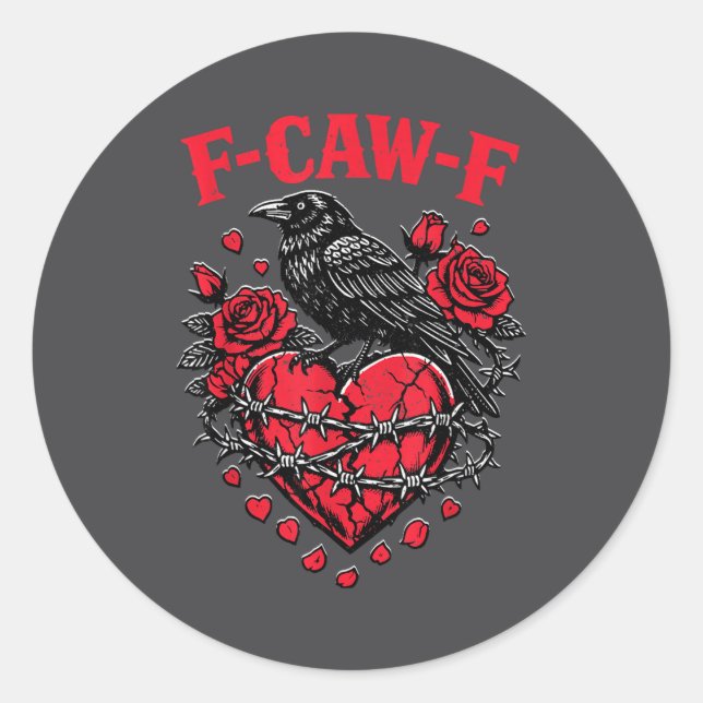 Sticker Rond Funny Black Bird F-caw-f Anti Valentines Day Singl (Devant)