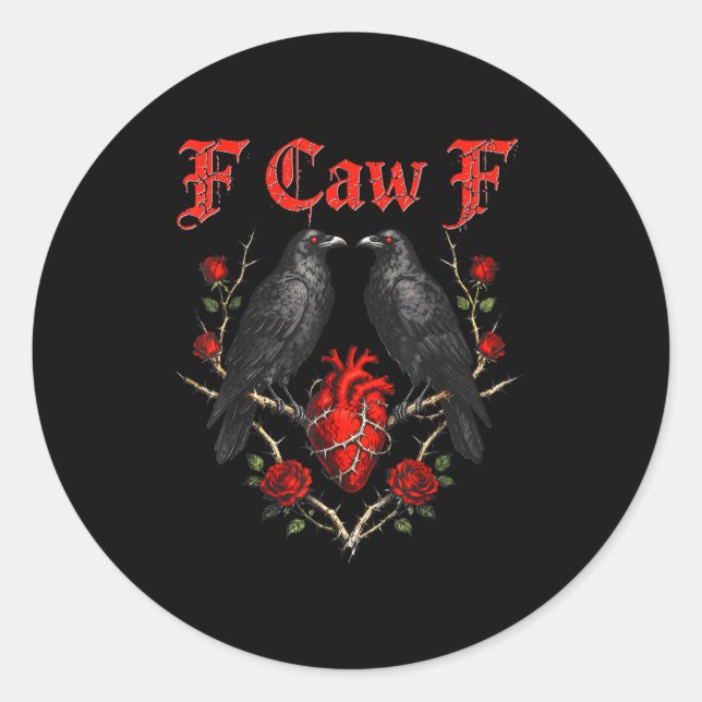 Sticker Rond Funny Black Bird F-caw-f Anti Valentines Day Singl (Devant)
