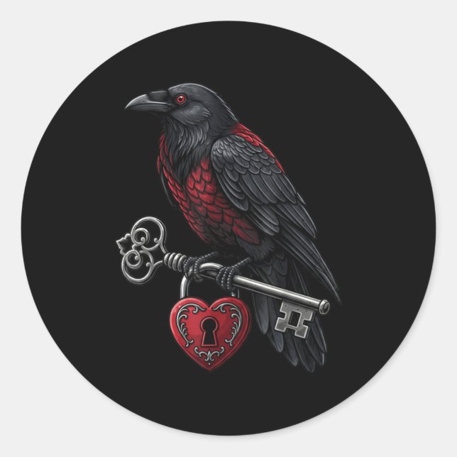 Sticker Rond Funny Black Crow Black Bird Funny Crow Valentines  (Devant)