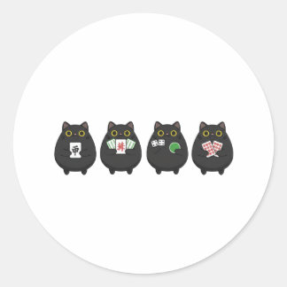 Sticker Rond Funny Board Game Night , Mahjong Black Cat