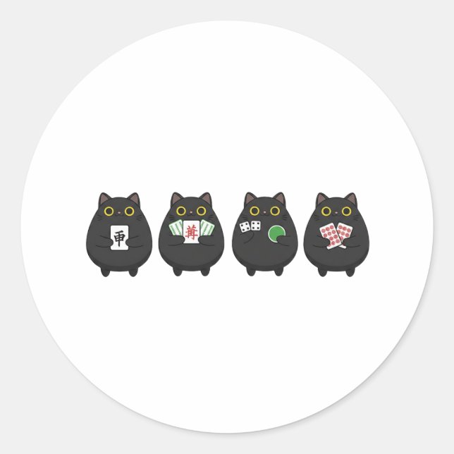 Sticker Rond Funny Board Game Night , Mahjong Black Cat (Devant)