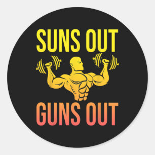 Sticker Rond Funny Bodybuilding Fitness Sun's Out Guns Out Bice
