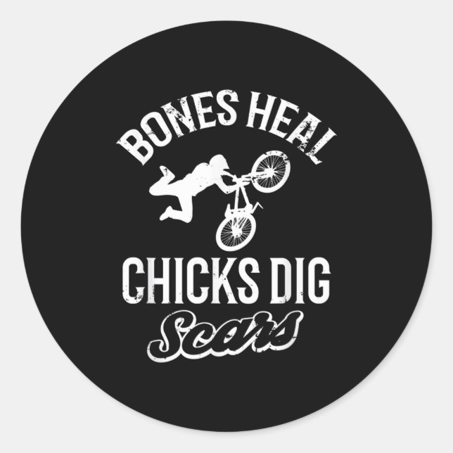Sticker Rond Funny Bones Heal Chicks Dig S Bmx Biking  (Devant)