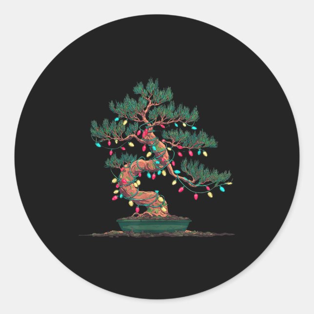 Sticker Rond Funny Bonsai Tree Christmas Graphics Lights Lover  (Devant)