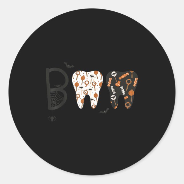 Sticker Rond Funny Boo Halloween Candy Dentist Teeth Men Women  (Devant)
