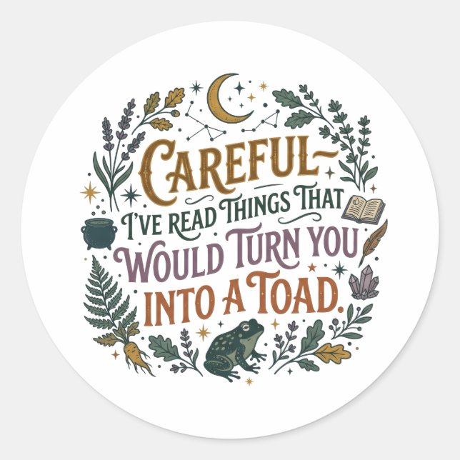 Sticker Rond Funny Book Lover Witchy Reading Quote (Devant)