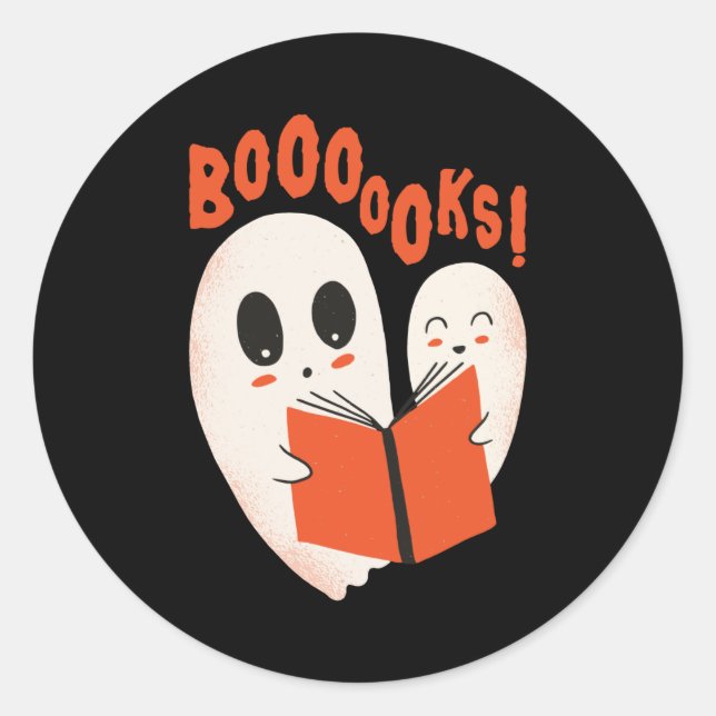 Sticker Rond Funny Bookworm Ghost Halloween Costume Booooks (Devant)