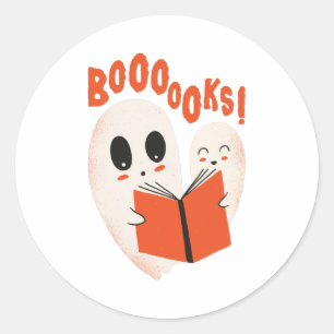Sticker Rond Funny Bookworm Ghost Halloween Costume Booooks