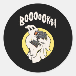 Sticker Rond Funny Bookworm Ghost Halloween Costume Booooks