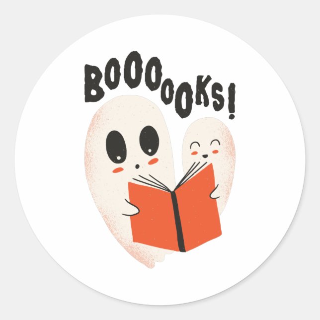 Sticker Rond Funny Bookworm Ghost Halloween Costume Booooks (Devant)