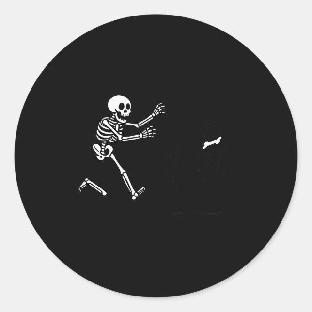 Sticker Rond Funny Border Collie Running Skeleton Halloween  (Devant)