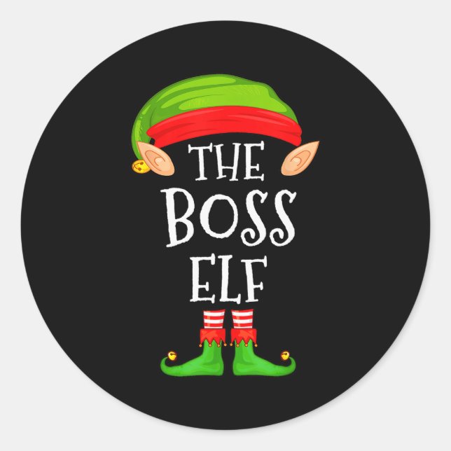 Sticker Rond Funny Boss Elf Family Christmas Boss Elf Sweater M (Devant)