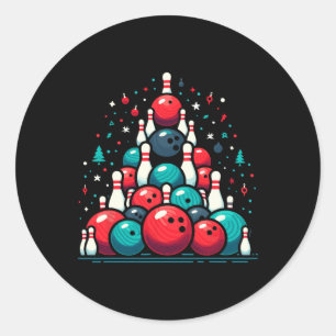 Sticker Rond Funny Bowling Christmas Tree Pour Hommes Femmes Bo
