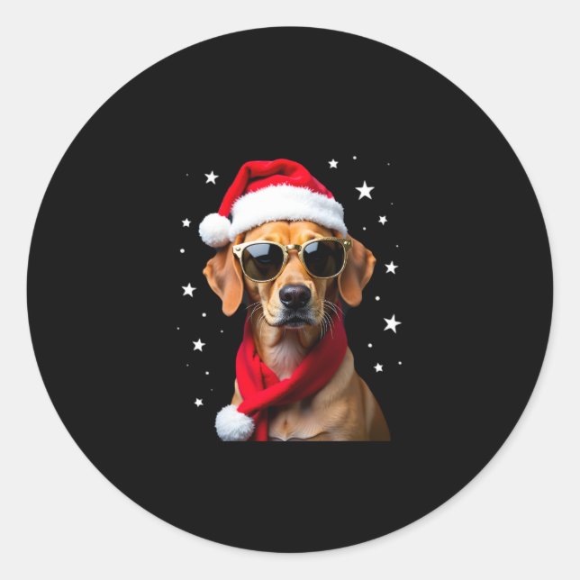 Sticker Rond Funny Boxer Dog Christmas Lights Xmas Outfit Pajam (Devant)