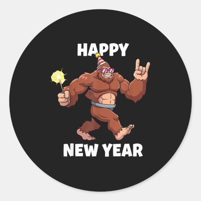 Sticker Rond Funny Boys Nye Outfit, Mens Fireworks Bigfoot Happ (Devant)
