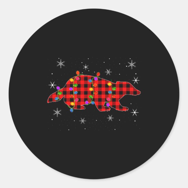 Sticker Rond Funny Buffalo Plaid Family Matching Badger Christm (Devant)