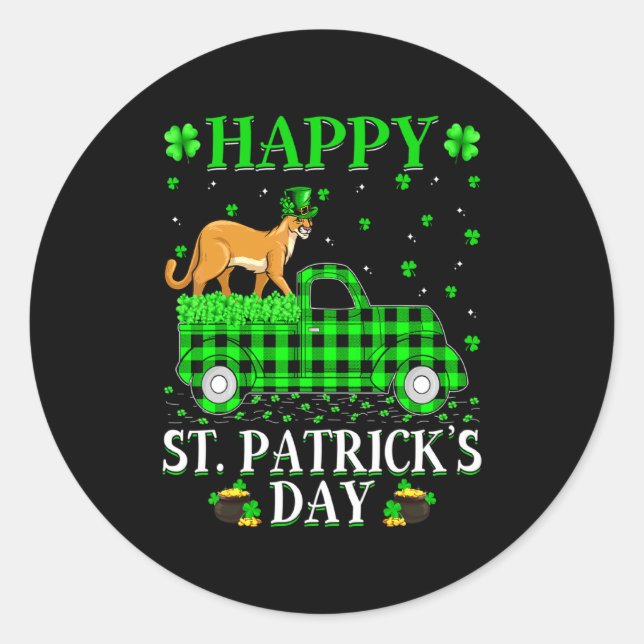 Sticker Rond Funny Buffalo Plaid Green Truck Cougar St Patrick  (Devant)