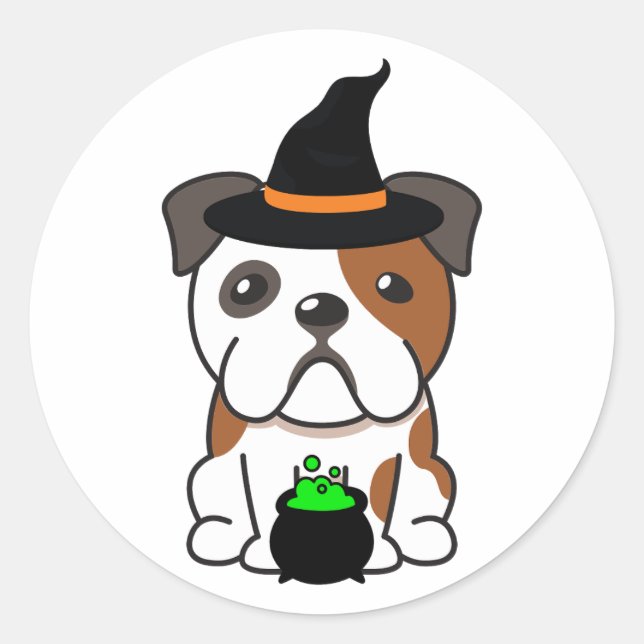 Sticker Rond Funny bulldog est une sorcière (Devant)