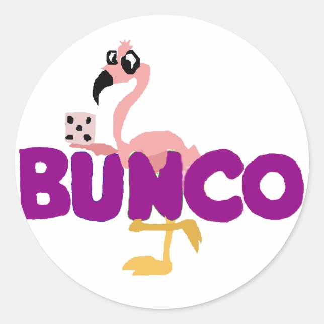 Sticker Rond Funny Bunco Dice Jeu et Flamant rose rose (Devant)