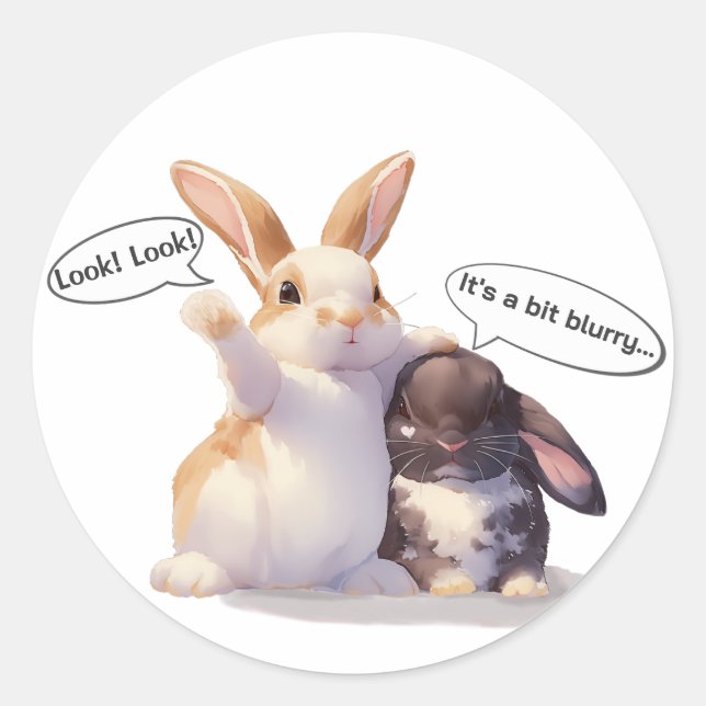 Sticker Rond Funny Bunny –[Look! Look!][It's a bit blurry...] (Devant)