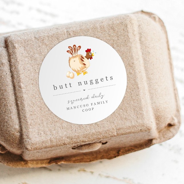 Sticker Rond Funny Butt Nugget Farm Coop Egg Carton Label (Créateur téléchargé)