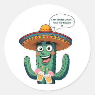Sticker Rond Funny Cactus mexicain avec Tequila - Fiesta Sombre