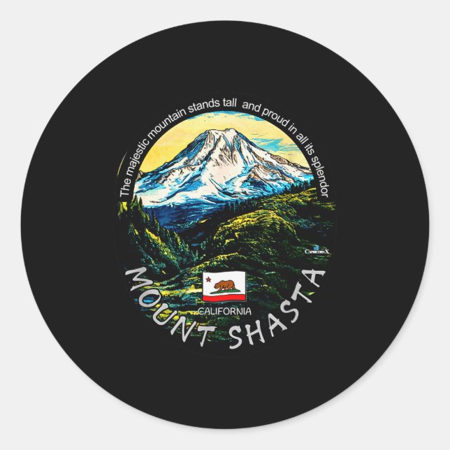 Sticker Rond Funny California's Majestic Mount Shasta Hiking Mo (Devant)