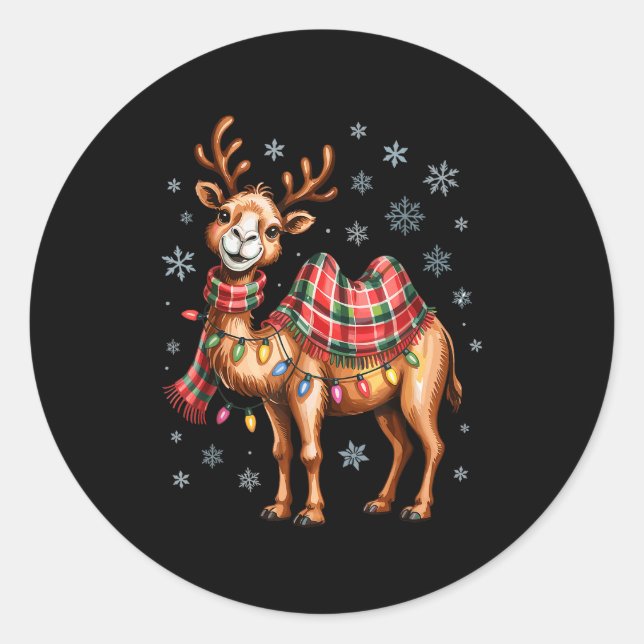 Sticker Rond Funny Camel Christmas Cute Animal Lovers Holiday P (Devant)