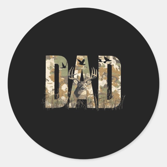 Sticker Rond Funny Camo Dad Hunting Camouflage Deer Father's Da (Devant)