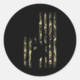 Sticker Rond Funny Camouflage Usa Drapeau blanc Buck Deer Hunt