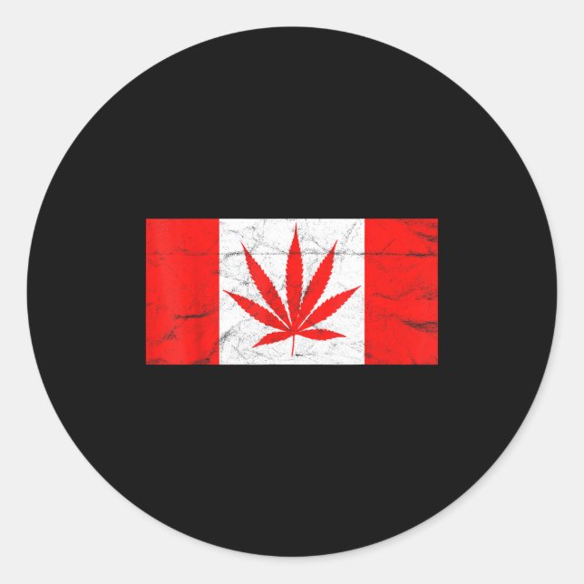 Sticker Rond Funny Canada &amp; Weed Leaf! Canadian New Flag Jo (Devant)