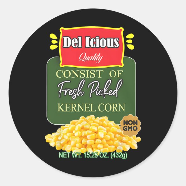 Sticker Rond Funny Canned Kernel Corn Halloween Matching Group (Devant)
