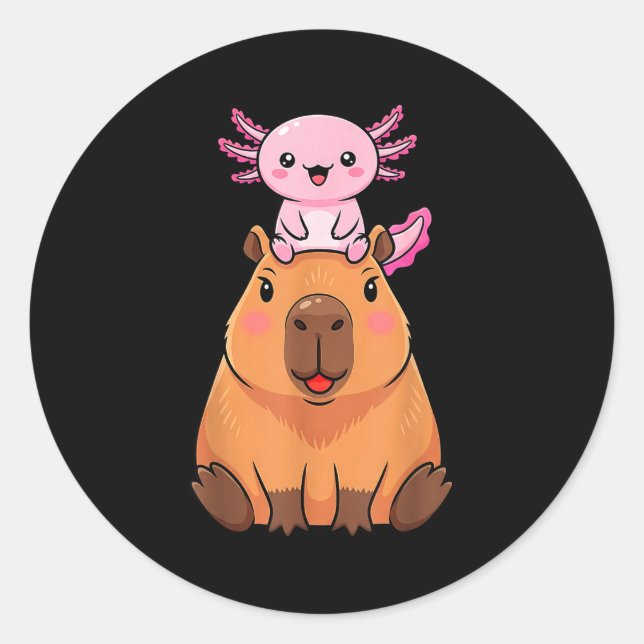 Sticker Rond Funny Capybara Axolotl Kawaii Kids Boys Girls Anim (Devant)