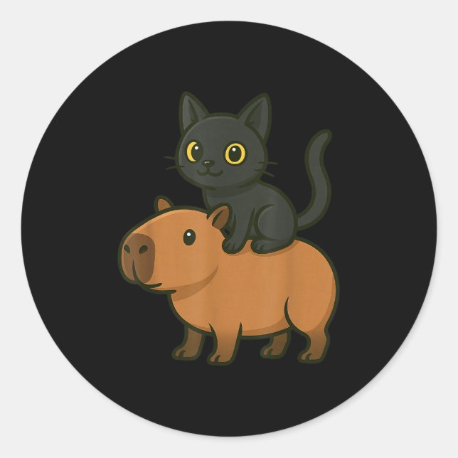 Sticker Rond Funny Capybara Black Chat Amoureux des animaux Mam (Devant)