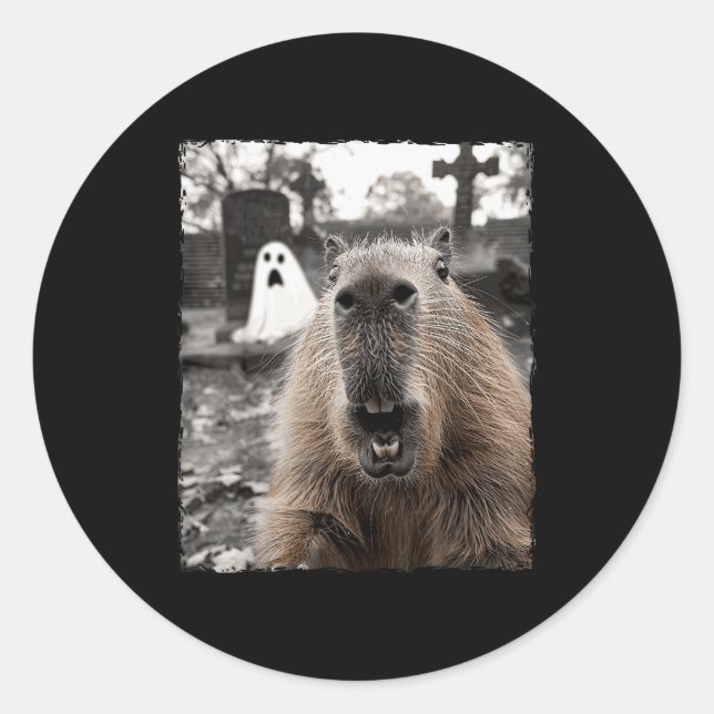 Sticker Rond Funny Capybara Halloween Costume  (Devant)