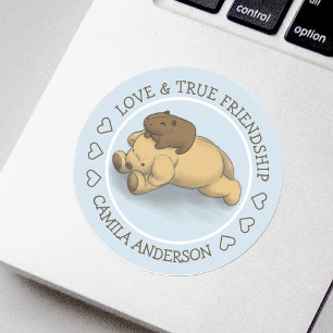 Sticker Rond Funny Capybara Puppy Love and Friendship Name