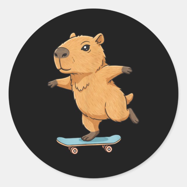 Sticker Rond Funny Capybara Skater Skateboard Ballerina Zoo Boy (Devant)