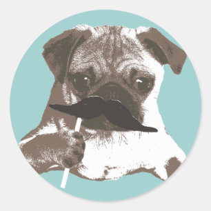 Sticker Rond Funny Carlin Moustache