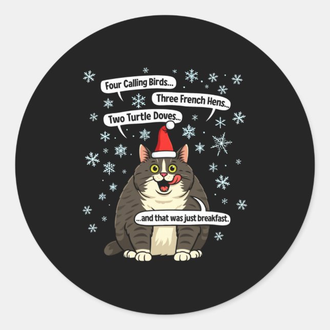 Sticker Rond Funny Cat Christmas Carol Meme Merch Santa Hat Kit (Devant)