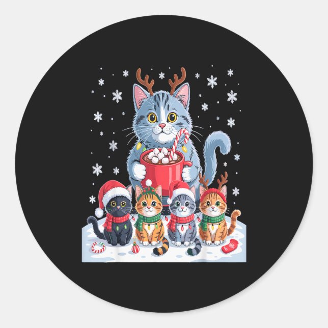 Sticker Rond Funny Cat Christmas Shirt Holiday Santa Design  (Devant)
