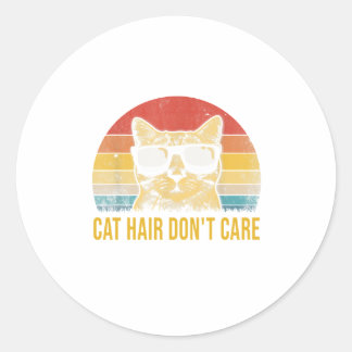 Sticker Rond Funny Cat Hair Don't Care Card for Cat Lovers