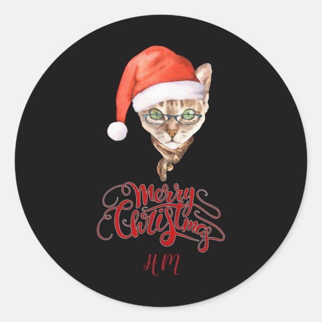 Sticker Rond Funny Cat Santa Winter Merry Christmas T Shirt  (Devant)