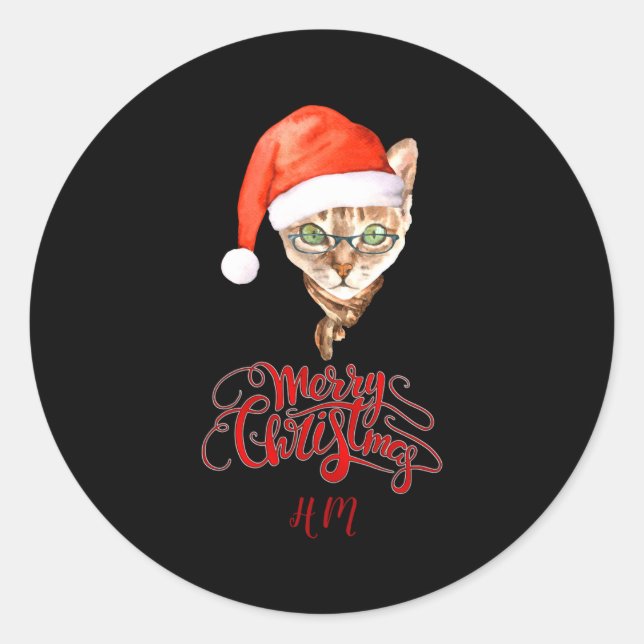Sticker Rond Funny Cat Santa Winter Merry Christmas T Shirt  (Devant)
